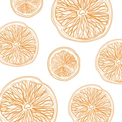 Foto op Plexiglas Sketch of sliced citrus fruit on white background square composition © juhrozian