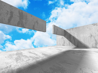 Concrete architecture background. Abstract empty room with sky