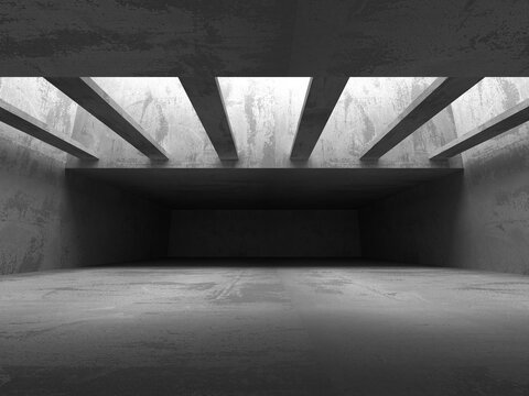 Abstract Concrete Architecture Background. Empty Dark Room