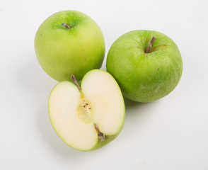 Green apple fruits and  isolated on white background