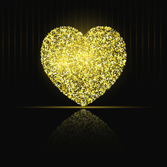 Heart on black background Gold glitter
