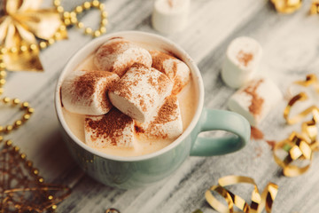 Hot drink with marshmallows and chocolate