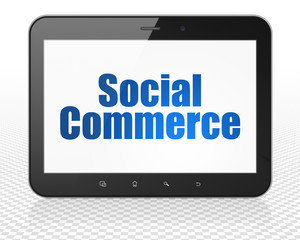 Marketing concept: Tablet Pc Computer with Social Commerce on display