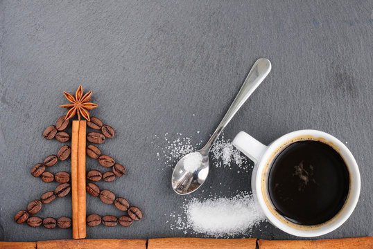 Christmas coffee. Background with coffee. Beautiful background of coffee.