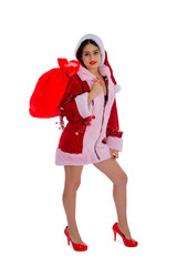 Beautiful young woman dressed christmas costume. Christmas and New Year image, isolated on white