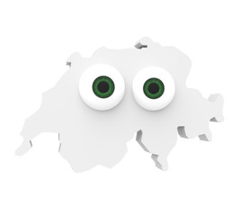 Cartoon Country Map Switzerland With Big Eyes Isolated On White Background, 3d illustration