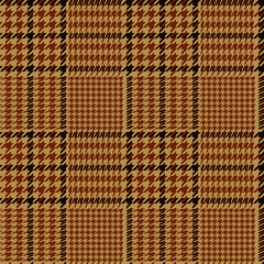 Houndstooth geometric plaid seamless pattern in brown and beige, vector