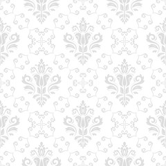 Fototapeta na wymiar Damask vector classic light silver pattern. Seamless abstract background with repeating elements. Orient background