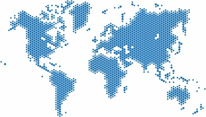 Obraz premium Mapa świata kształt niebieski sześciokąt na białym tle, ilustracji wektorowych.