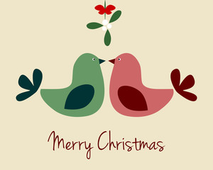 Christmas card with turtle doves and mistletoe
