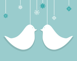 Christmas card with turtle dove ornaments and snowflakes