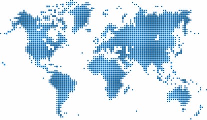 Fototapeta na wymiar Blue square world map on white background, vector illustration.