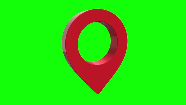 Pin geo location isolated icon logo. 3d render HD footage. Chroma key green screen.