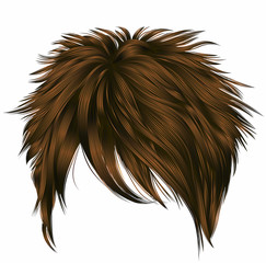 Fototapeta premium trendy woman short hairs with fringe . dark brown color . beauty style . realistic 3d . 