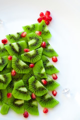 Kiwi Christmas tree on white background, isolated, top view