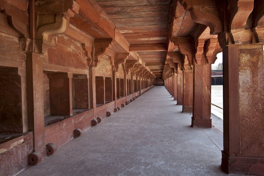 Cloisters of Northern Palace of the Haramsala, Birbal's House, part of harem at Fatehpur Sikri historic city of Mughals, at Agra