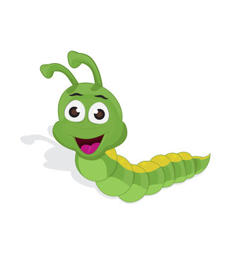 cartoon caterpillar standing and smiling siolatedon white background
