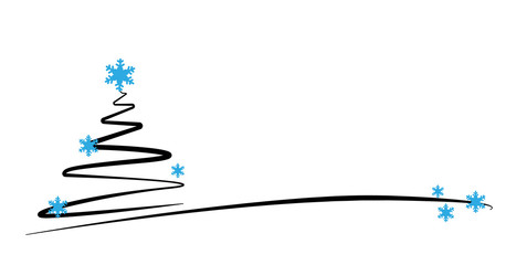 Christmas Tree Scribble with blue snowflakes