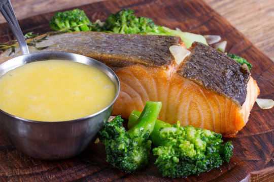 Very Delicious Salmon Steak With Broccoli