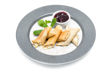 Pancakes with cheese and jam