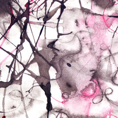 Watercolor black white pink abstract texture background