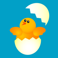 chick comes out of its shell on a blue background