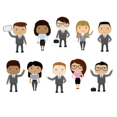 Set of cartoon  business woman and business man,different races