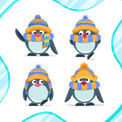 Cute hand drawn penguins set