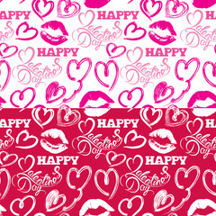 Seamless pattern with brush strokes and scribbles in heart shape