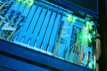 fiber optic with servers in a technology data center