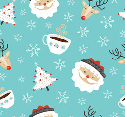 Merry Christmas santa deer winter seamless pattern