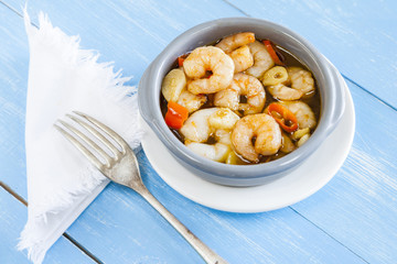 Garlic prawns, gambas al ajillo traditional spanish tapas