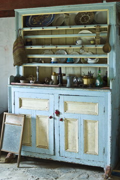 Dresser in historic cottage of Dan O'Hara, evicted by the British and forced to emigrate, Connemara, County Galway, Ireland
