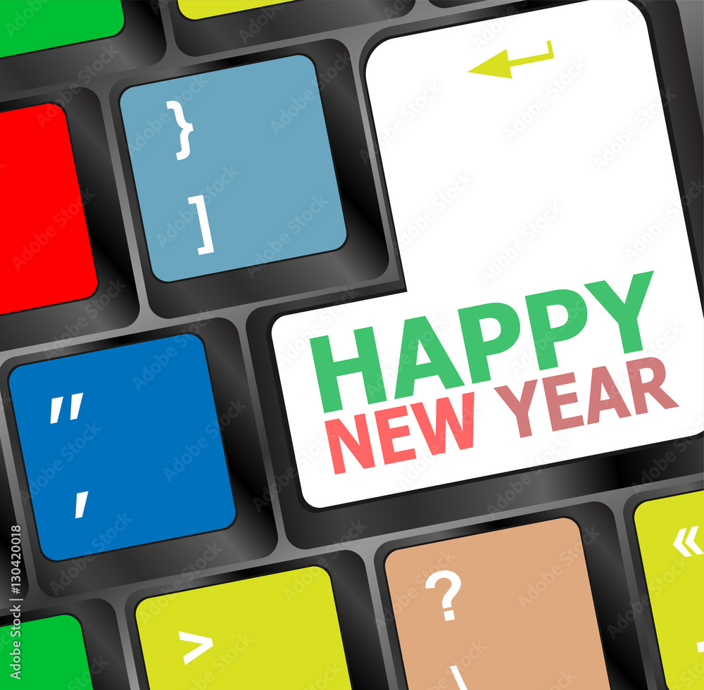 Aufkleber computer keyboard with happy new year key