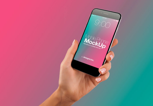 Hand with Cellphone on Gradient Background Mockup 52