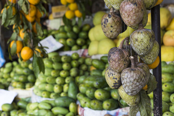A lot of tropical fruits in outdoor market in Sri-Lanka
