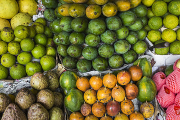A lot of tropical fruits in outdoor market in Sri-Lanka