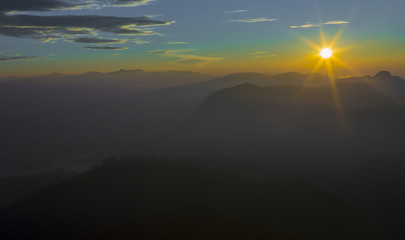 Landscape. Sunrise on the mountain Adam's Peak. Sri Lanka.