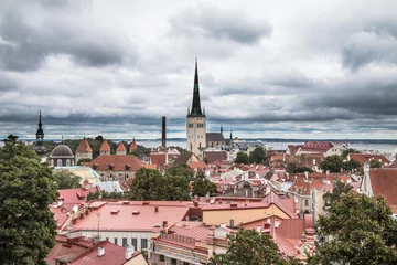 Deurstickers View of the ancient Tallinn old town from a viewing platform on a cloudy day. Tallinn, Estonia. © Kertu