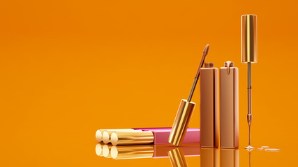 Yellow background with lip gloss. Cosmetics, beauty, fashion, ma