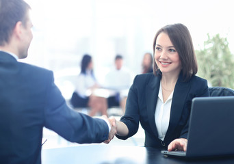 Two professional business people shaking hands