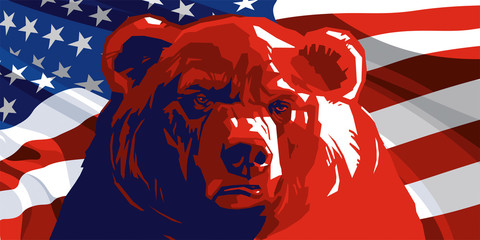 Angry Bear and American flag - 130421834