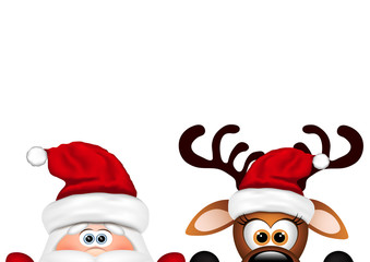 Christmas background. Funny Santa and Reindeer