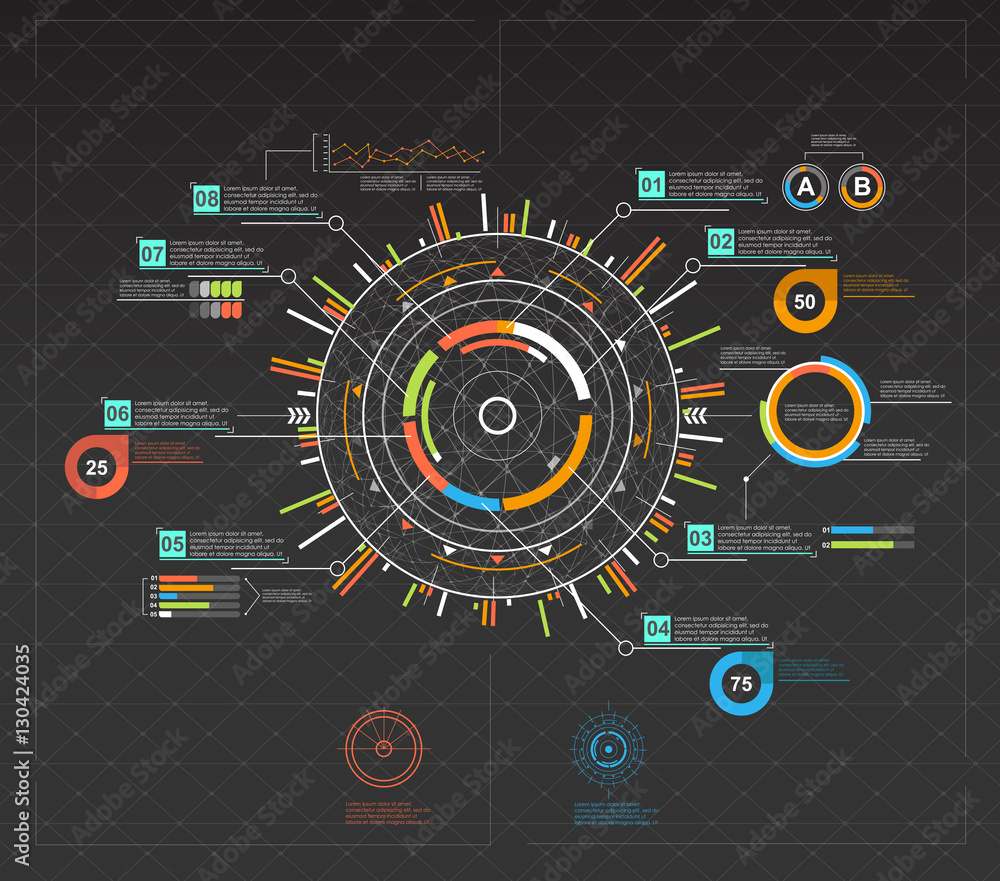 Poster infographic elements. Head-up display elements for the web and app. Futuristic user interface. Virtual graphic.