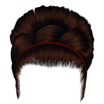 babette of hairs with pigtail dark brown colors . trendy women fashion 
beauty style . realistic 3D . retro  hairstyle .

