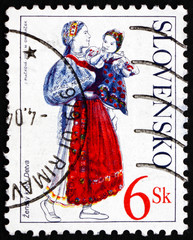 Postage stamp Slovakia 2001 Woman and Child from Detva