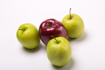 Green and red apple isolated on white background