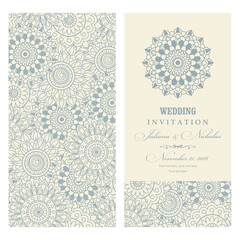 Wedding invitation card arabic style. The front and rear side. East ornament Mandala.