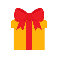 Flat icon gift. Yellow gift with red bow. Vector illustration.