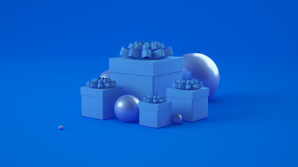 Blue background with a gift, 3D illustration, 3D rendering